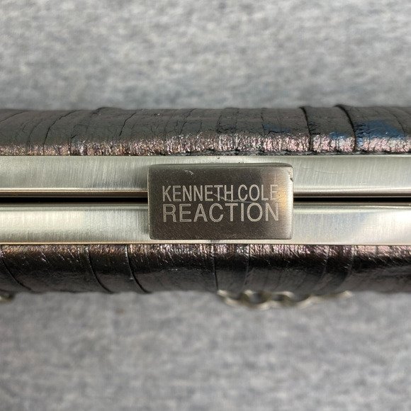 Kenneth Cole Reaction Purse Womens Silver Rolled Clutch Chain Strap Handbag - Picture 2 of 10